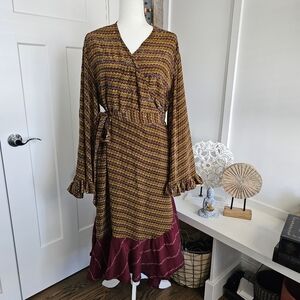 Kantha Bae Silk Crepe Wrap Dress Kimono